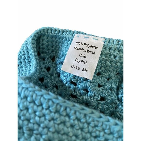 PLC Baby Crochet Hat Turquoise‎ Flower Nordstrom - Picture 4 of 4